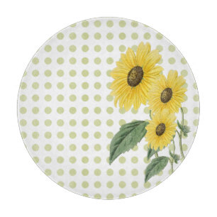 Tabla De Cortar Girasoles Lunares Verde Claro sobre Blanco Persona