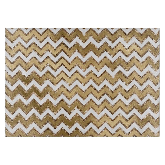 Tabla De Cortar Glam Gold White Zigzag Stripes (Anverso)