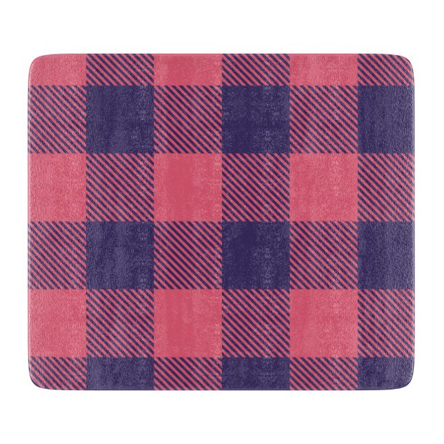 Tabla De Cortar Glass Cutting Board Hot Pink Magenta Indigo Plaid (Anverso)