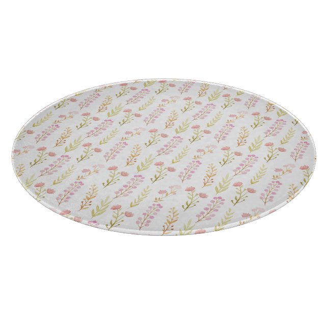Tabla De Cortar Glass Cutting Board Round - Pink Flower Pattern (Borde)