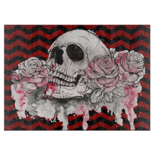 Tabla De Cortar Glass Cutting cráneo Rosa Gothic Chevron rojo negr