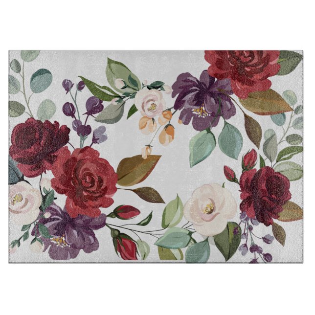 Tabla De Cortar Glass Cutting White Roses Gold Geometric Flo (Anverso)