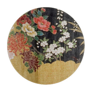 Tabla De Cortar Glass floral de Kimono japonés Oriental Dorado