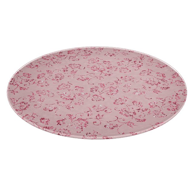 Tabla De Cortar Glitter Floral Rosa Romántico (Borde)