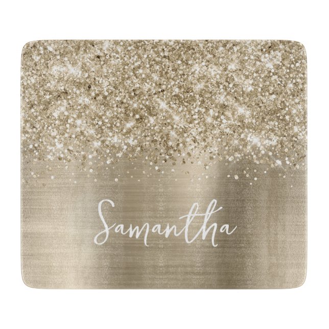 Tabla De Cortar Glittery Pale Gold Glam Name (Anverso)