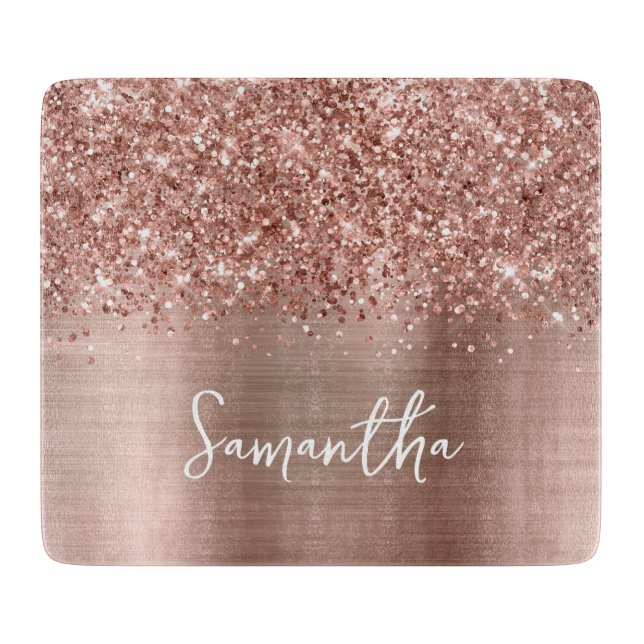 Tabla De Cortar Glittery Rose Gold Glam Name (Anverso)