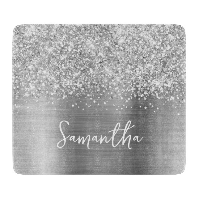 Tabla De Cortar Glittery Silver Glam Name (Anverso)