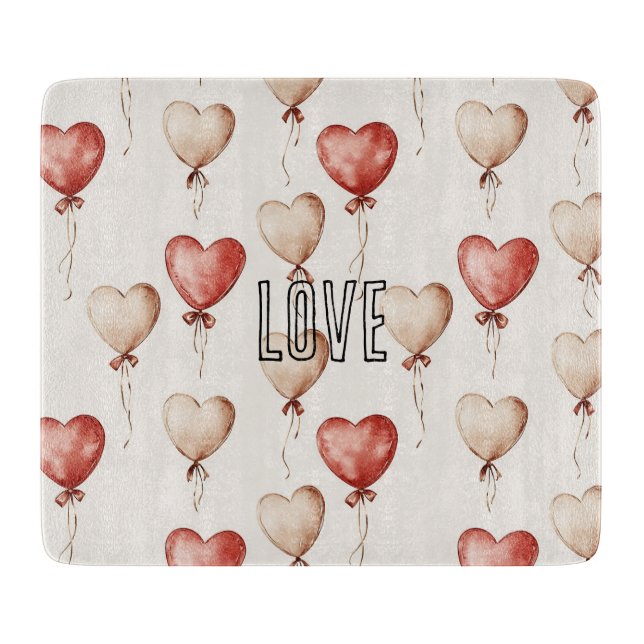 Tabla De Cortar Globos del Corazón de Crema Roja (Anverso)