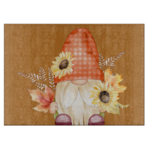 Tabla De Cortar Gnome de otoño con girasoles