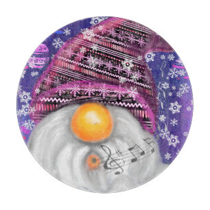 Tabla De Cortar Gnome Feliz En Gorra Morado Canta Una Canción De