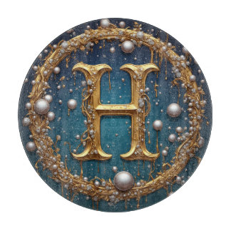 Tabla De Cortar Golden Monogram Initial Letter H