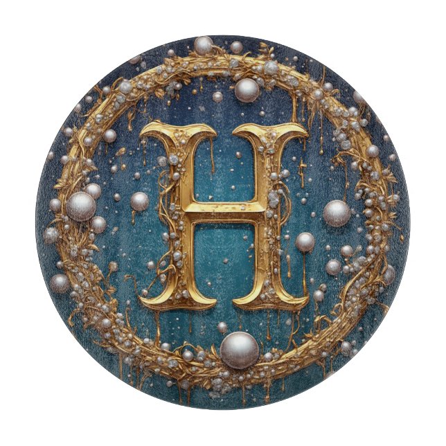 Tabla De Cortar Golden Monogram Initial Letter H (Anverso)