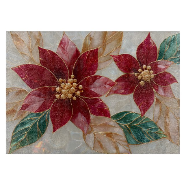 Tabla De Cortar Golden Poinsettias – Elegant Christmas (Anverso)