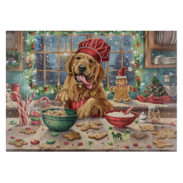 Tabla De Cortar Golden Retriever Holiday Baking: Navidades festivo (Anverso)