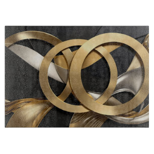 Tabla De Cortar Golden Rings Resumen Arte - Diseño de lujo moderno