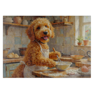 Tabla De Cortar Goldendoodle cocinando en la cocina
