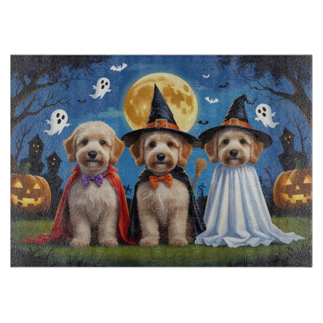 Tabla De Cortar Goldendoodle Dogs Pumpkin Halloween Funny (Anverso)