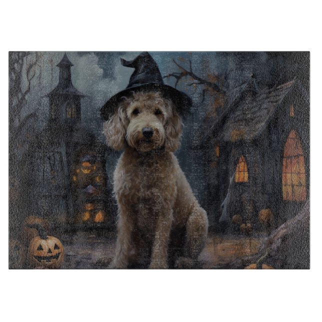 Tabla De Cortar Goldendoodle Pumpkins Halloween Scary (Anverso)