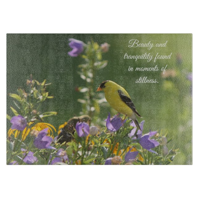 Tabla De Cortar Goldfinch en una flor harebell (Anverso)