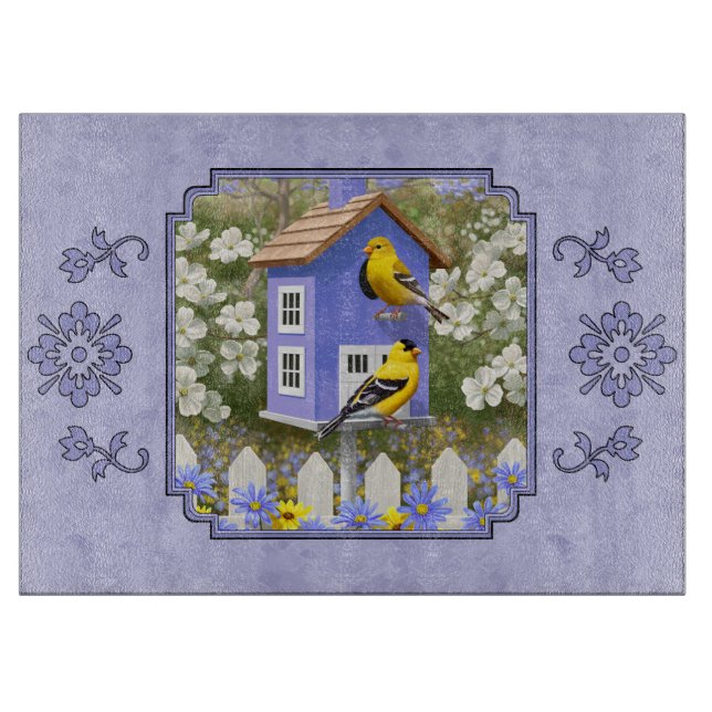Tabla De Cortar Goldfinches & Cute Aves Lavanda (Anverso)