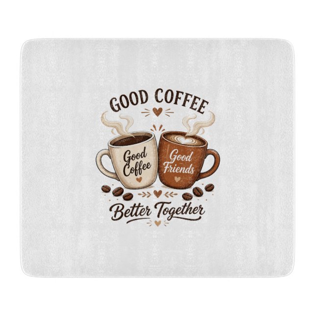 Tabla De Cortar Good Coffee Good Friends mit zwei Kaffeetassen (Anverso)