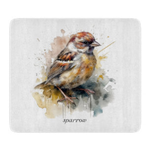 Tabla De Cortar Gorrión acuarela rústico, personalizado