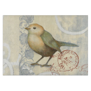 Tabla De Cortar Gorrión amarillo y verde en fondo del vintage