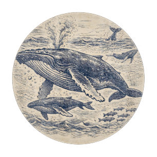 Tabla De Cortar Grabado vintage de manada de ballenas jorobadas
