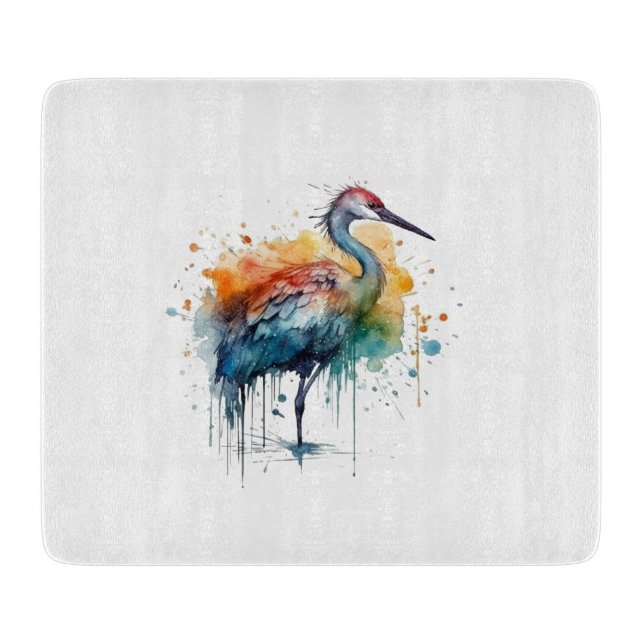 Tabla De Cortar Graceful Crane: Arte acuarela (Anverso)