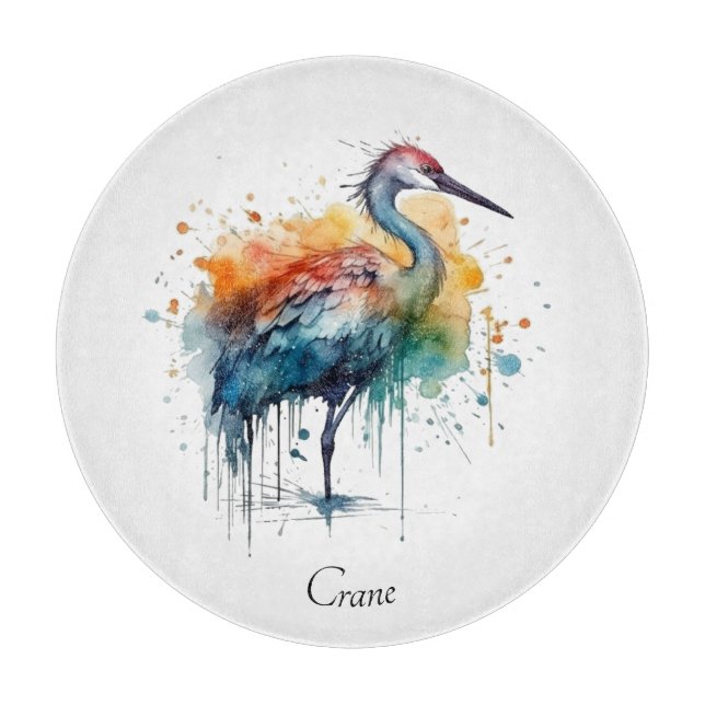 Tabla De Cortar Graceful Crane: Arte acuarela, personalizado (Anverso)