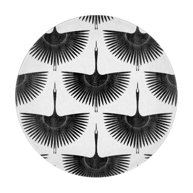 Tabla De Cortar Graceful Crane: Patrón de pájaro oriental (Anverso)