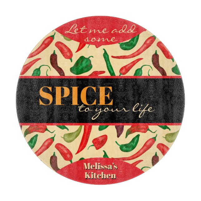 Tabla De Cortar Graciosamente picantes pimientos rojos verdes (Anverso)