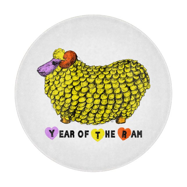 Tabla De Cortar Gracioso Año Chino Ram Amarillo Zodiac Cumpleaños  (Anverso)