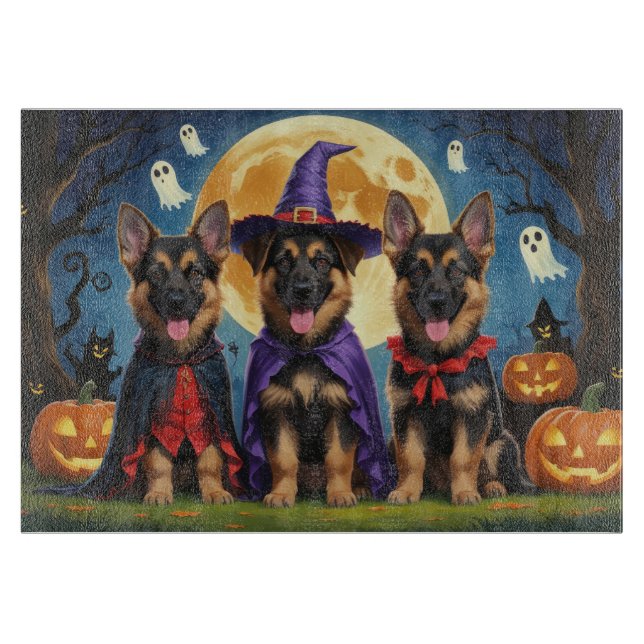 Tabla De Cortar Gracioso calabaza Halloween de los perros pastores (Anverso)