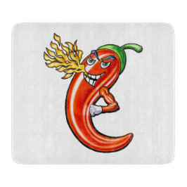 Tabla De Cortar Gracioso Chili picante En Fuego