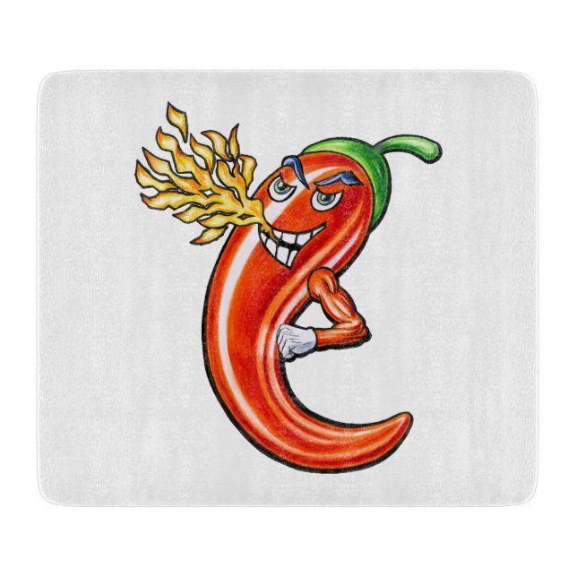 Tabla De Cortar Gracioso Chili picante En Fuego (Anverso)