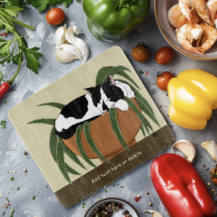 Tabla De Cortar Gracioso gato de planta blanca negra