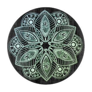 Tabla De Cortar Gradiente verde tribal exótico Mandala