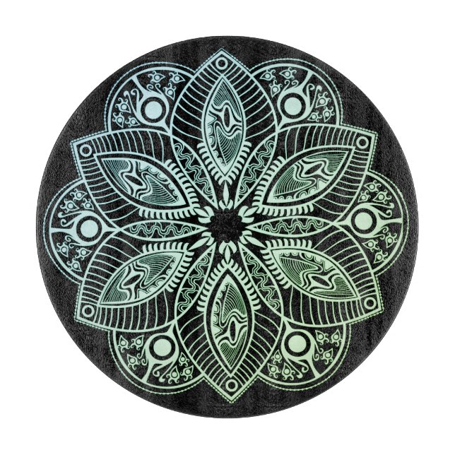 Tabla De Cortar Gradiente verde tribal exótico Mandala (Anverso)