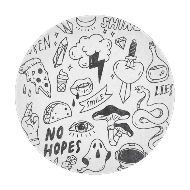 Tabla De Cortar Graffiti lindo: Conjunto de arte Doodle. (Anverso)