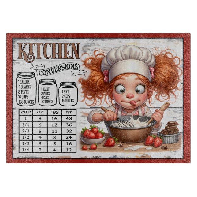 Tabla De Cortar Gráfico de conversiones de cocina – Cute Kid Chef  (Anverso)
