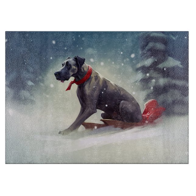 Tabla De Cortar Gran Danés Navidad nieve invierno (Anverso)
