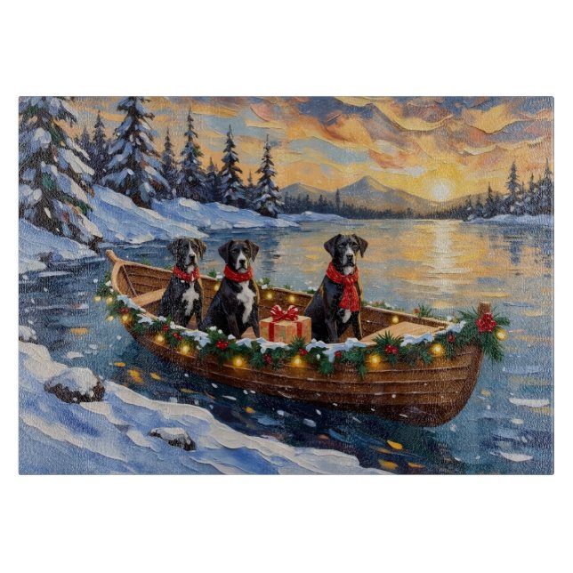 Tabla De Cortar Gran Danés Navideño Barco Fiesta (Anverso)