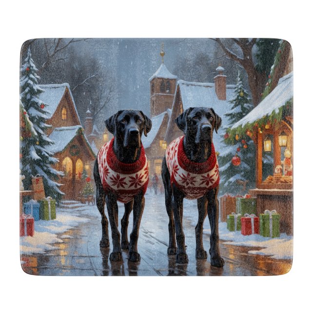 Tabla De Cortar Gran Danés Perros Navidad Nieve Fiesta (Anverso)