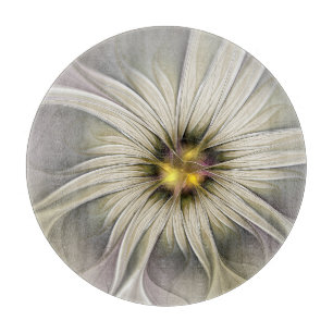 Tabla De Cortar Gran Flor de Marfil, Arte Fractal Moderno Abstract