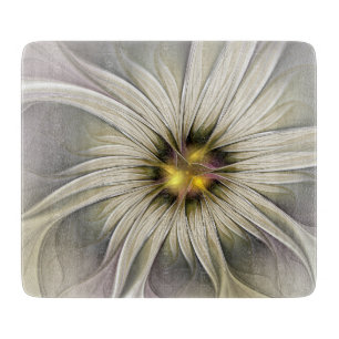 Tabla De Cortar Gran Flor de Marfil, Arte Fractal Moderno Abstract