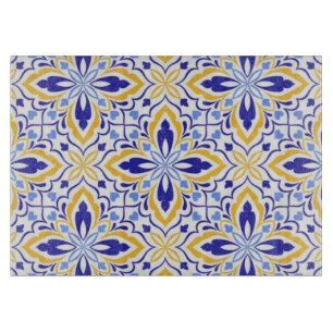 Tabla De Cortar Grand Mosaic Blue and Gold Floral Mediterranean