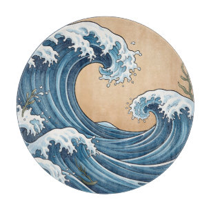Tabla De Cortar Grandes olas del océano azul al estilo japonés