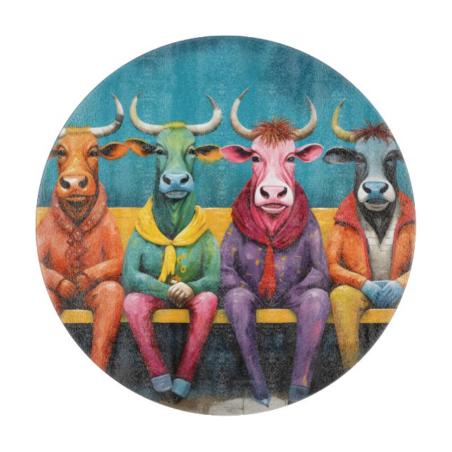 Tabla De Cortar Granja de vaca azul verde vestida (Anverso)