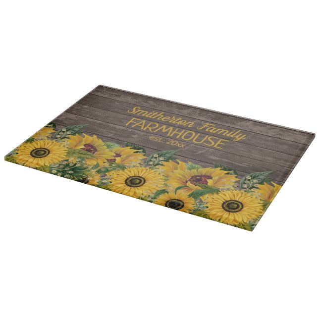 Tabla De Cortar Granja Rusn Wood Yellow Sunflower Family (Borde)